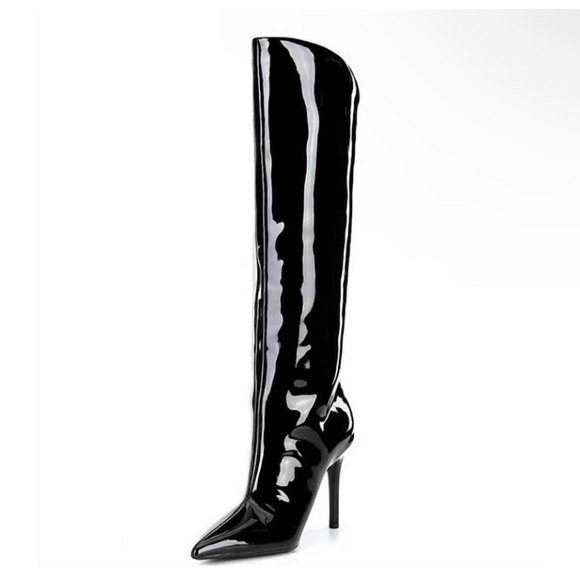 New! Steve Madden Sarina Black Patent Point Toe‎ Boots Sz 10 $170 - Picture 1 of 6